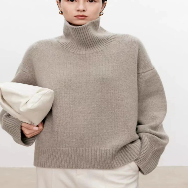High-end soft waxy turtleneck 100 shmere sweater womens loose thickened sweater base wool sweater 250213