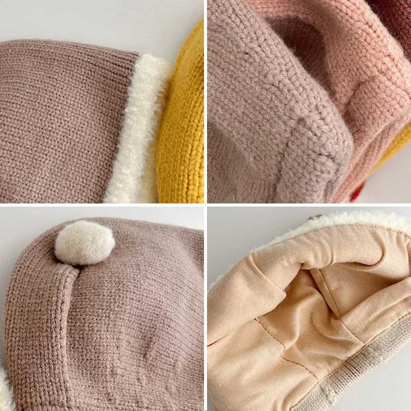 New Year Red Baby Pullover Cap Winter Warm Newborn Ear Protection Hat Fluffy Fur Edge Headgear Bonnet 220M Kids Knitted Beanies Z251029