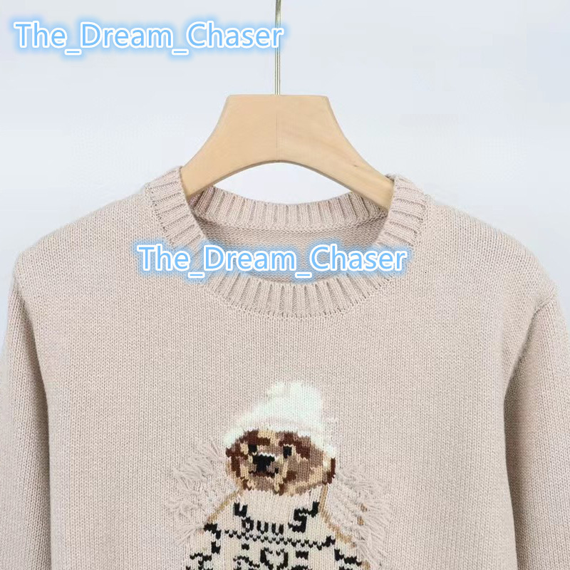 High quality pure cotton sweater with heavy craftsmanship embroidered teddy bear round neck long sleeved knit sweater