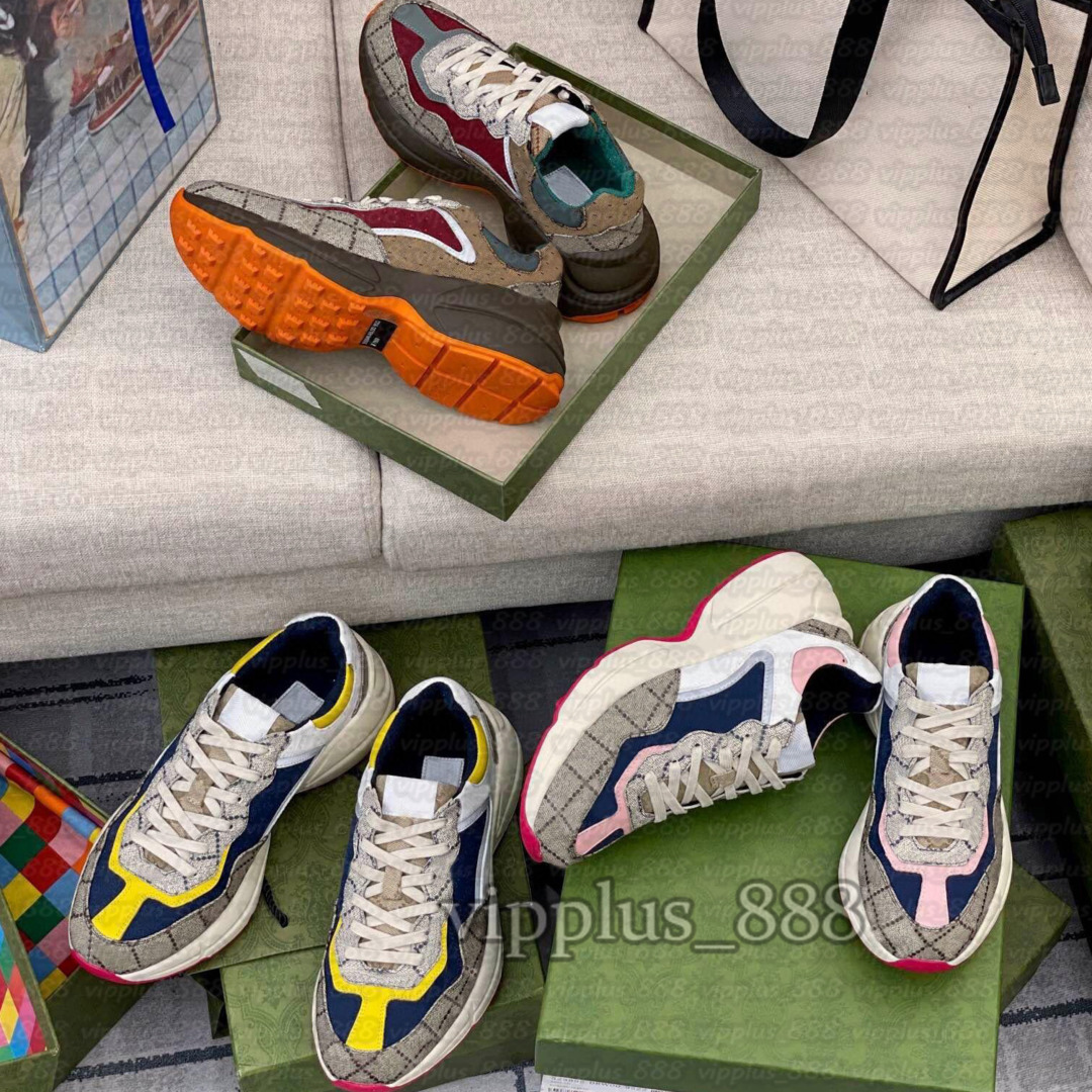 Designer Rhyton sneakers platform sneakers men sneakers Multicolor sneakers classic Beige Vintage Chaussures Sneakers Women Leather Trainers casual shoes