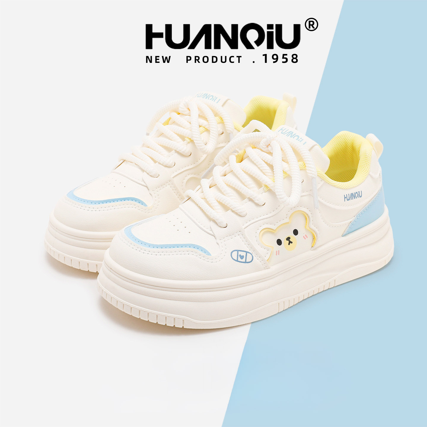 HUAN QIU Free shipping Designer Casual Shoes White shoes women shoes breathable thick soled shoes height increasing versatile board shoes