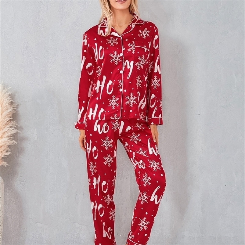 Womens 2-piece pajama set Christmas long sleeved button toppants set Autumn loose pajama casual wear 241021