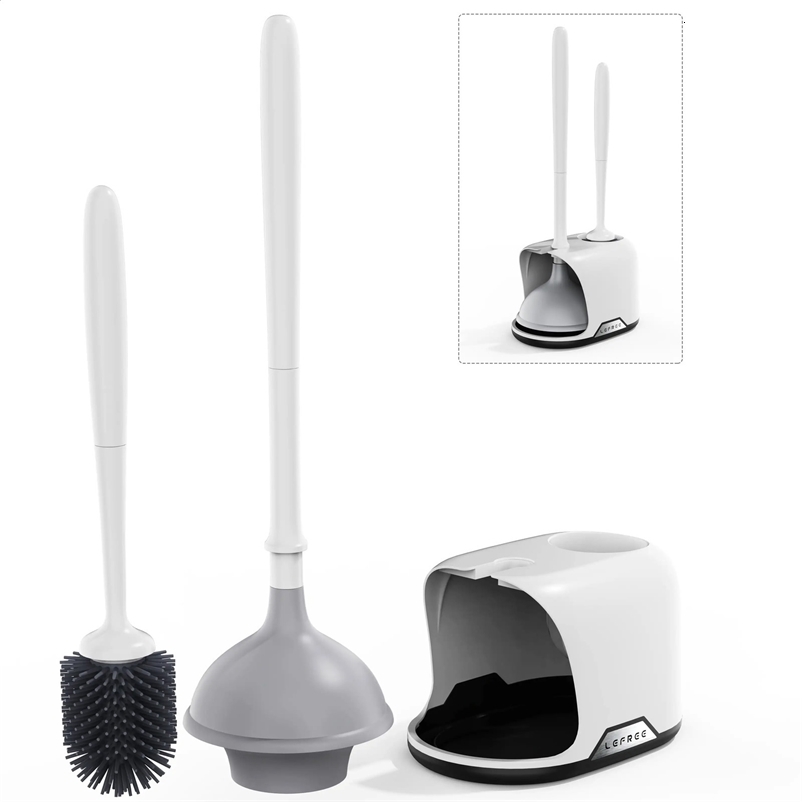 Silicone toilet plunger and brush combination set with caddy holder storage ly ed white super suction toilet plunger 240905bj