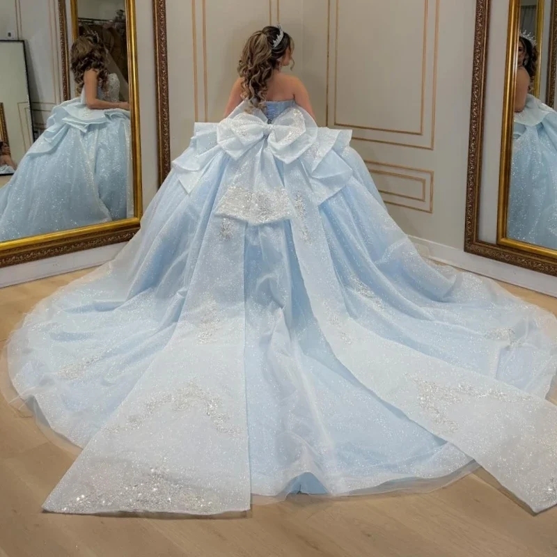 Sky Blue Shiny Ball Gown Sweet 16 Year Old Quinceanera Dresses Tulle Evening Party Dress Vestidos De Festa 15 Anos