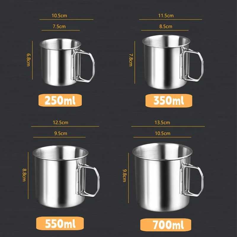 Stainless Steel Mug Folding Handle Coffee Cup Outdoor Camping Cup Thickening Portable Cup for Home Hiking Backpack Equipment J250923