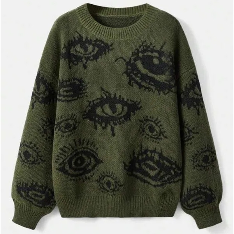 Traf Womens sweater eyes y2k pullovers Knit wear Winter clothes women vintage Female clothing long sleeve tops Oversize 240821CJ
