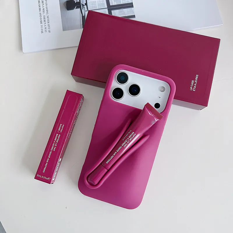For i17 16 15 Lipstick Phone Case Portable Case Lip Gloss Mouth Red lipstick Make Up iPhone Silicone Phone Case 14 13 12 Pro Max Bracket Case Silicone Protective Case