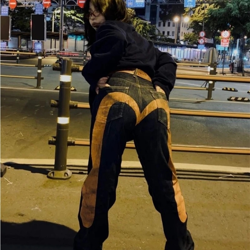 Retro street personality printed high street Y2K hip-hop gothic American straight jeans mens loose jeans couples street bottoms 240708