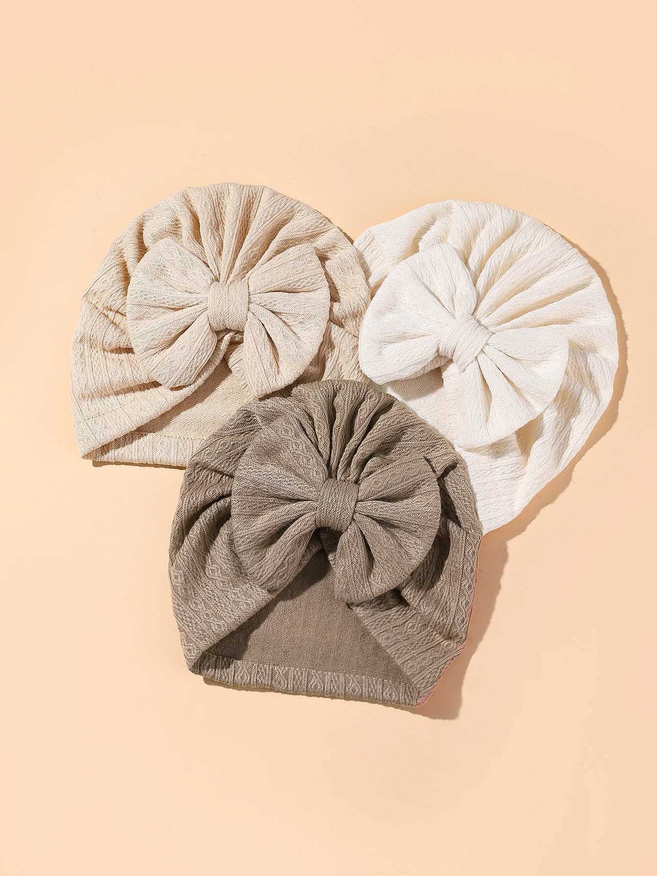 3pcspack Baby Girl Cute Turban Big Bow Hat Toddler Kids Head Wrap Newborn Beanie Solid Color Infant Bonnet Cap 012M Z251029