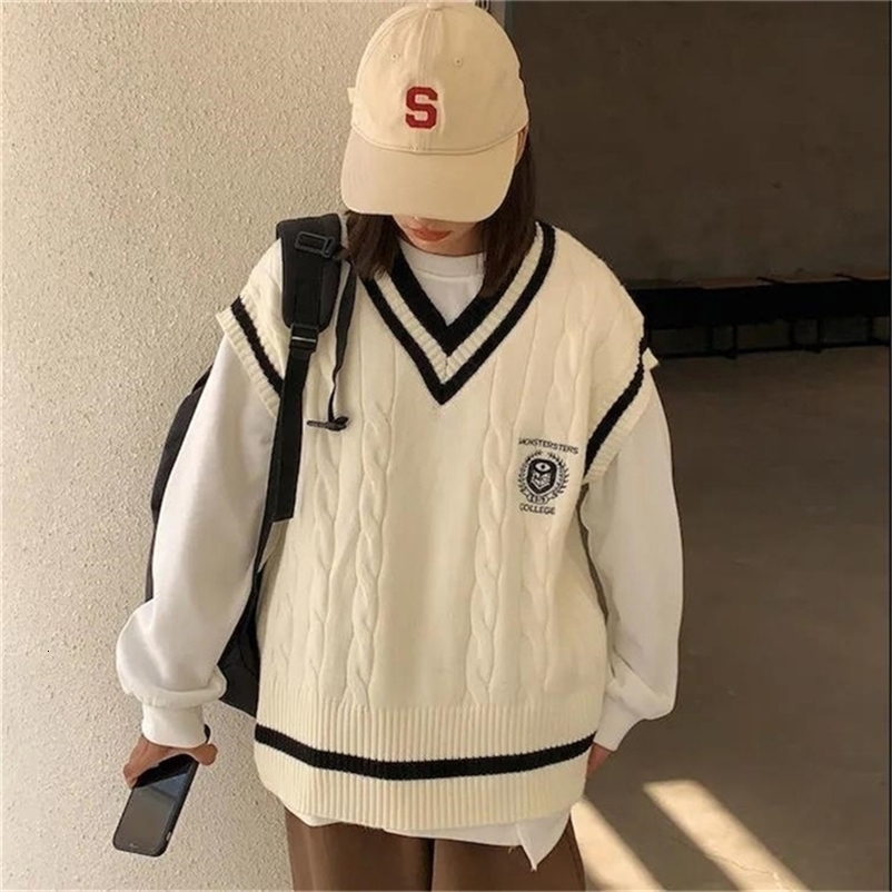 Women's Vests V-Neck Solid Sweater Women Sleeveless Casual Preppy Style SpringAutumn Knitted Sweater Vest Loose Pullover Vest Daily Female Top 22