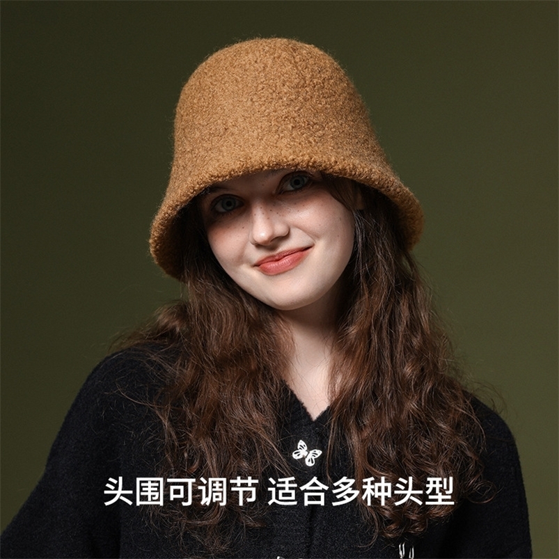 Wide Brim Hats Bucket Hats Autumn and winter fisherman hat women's windproof warm cashmere basin hat solid color slimming all-match Korean bucket