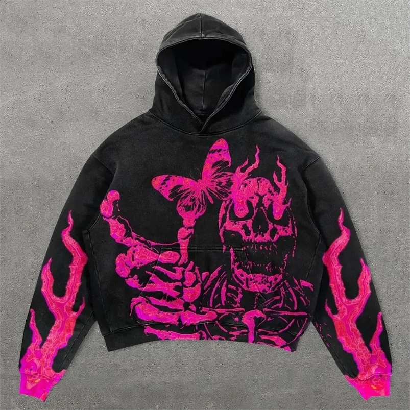 Harajuku Oversized Violet Flame Skull Streetwear Hoodie Streetwear Women Tops Sweatshirt Goth Jacket Hoodies Women Y2k Clothes 240822
