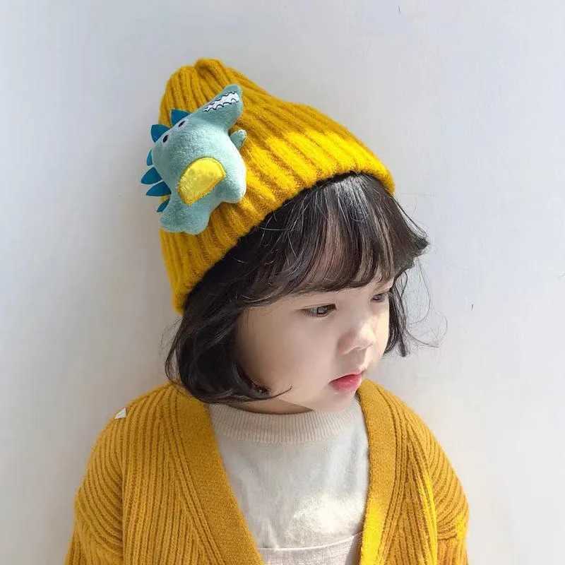 Autumn Winter Warm Baby Beanie Cartoon Dinosaur Knitted Toddler Boys Girls Hat Cute Solid Color Kids Ear Protection Cap Z251029