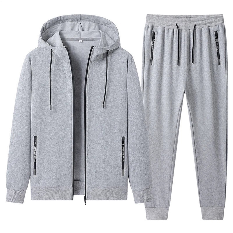 Men Sets Winter Autumn Mens Casual Clothing Solid Color Hoodie 2 Piece Set Zipper Sweatshirt Sweatpants Tracksuits 240822
