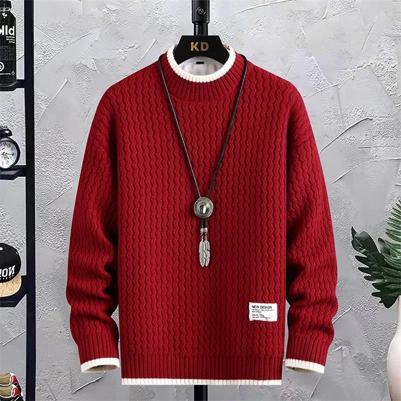 Stripe Sweaters Men Winter Korean Style Mens Warm Sweater Men Fashion Sweaters Splicing Color Patterns Mens Wool Pullovers Male 240821