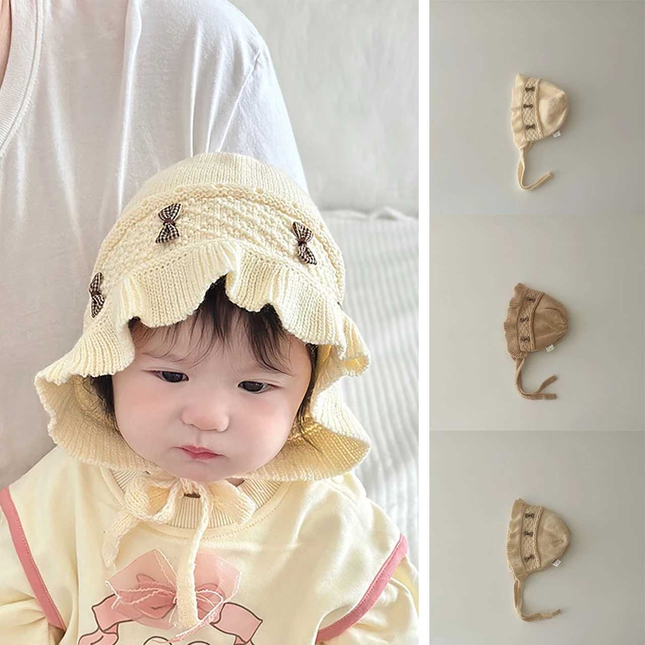 Cute Bow Knitted Ear Protection Hat Princess Baby Headgear Bonnet Winter Warm Toddler Pullover Cap 536Month Girls Kids Beanies Z251029