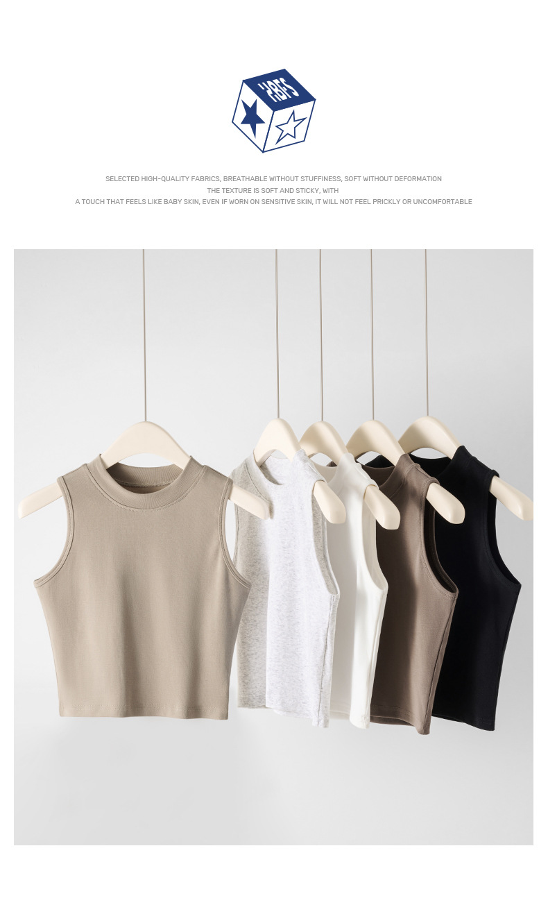 Women's French-Style Crew Neck Tank Top - Sweet & sexy, Tight-Fit, Anti-Slip, Sleeveless Crop Top for Summer-1039T