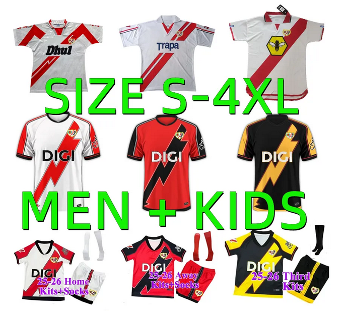 24 25 26 Rayo Vallecano FALCAO soccer jerseys 94 95 97 98 01 02 Retro JAMES PALAZON GARCIA SANCHEZ TREJO CISS MONTIEL 2025 2026 1994 1995 1997 1998 men kids football shirt