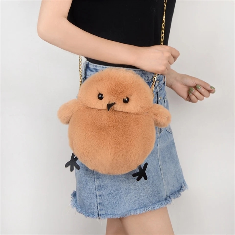 Evening Bags Fashion Faux Fur Shoulder Bag for Women Winter Soft Plush Cute Chicken Crossbody Messenger Bag Party Cartoon Student Girls Gift 231030