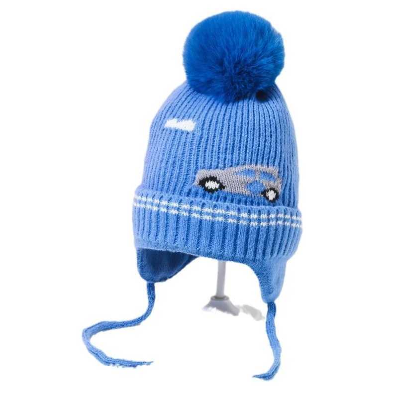 Cartoon Baby Ear Protection Knit Hat Winter Warm Kids Earmuffs Cap 14 Years Boy Girl Children Tie Up Beanies Pompom Ball Bonnet Z2509221