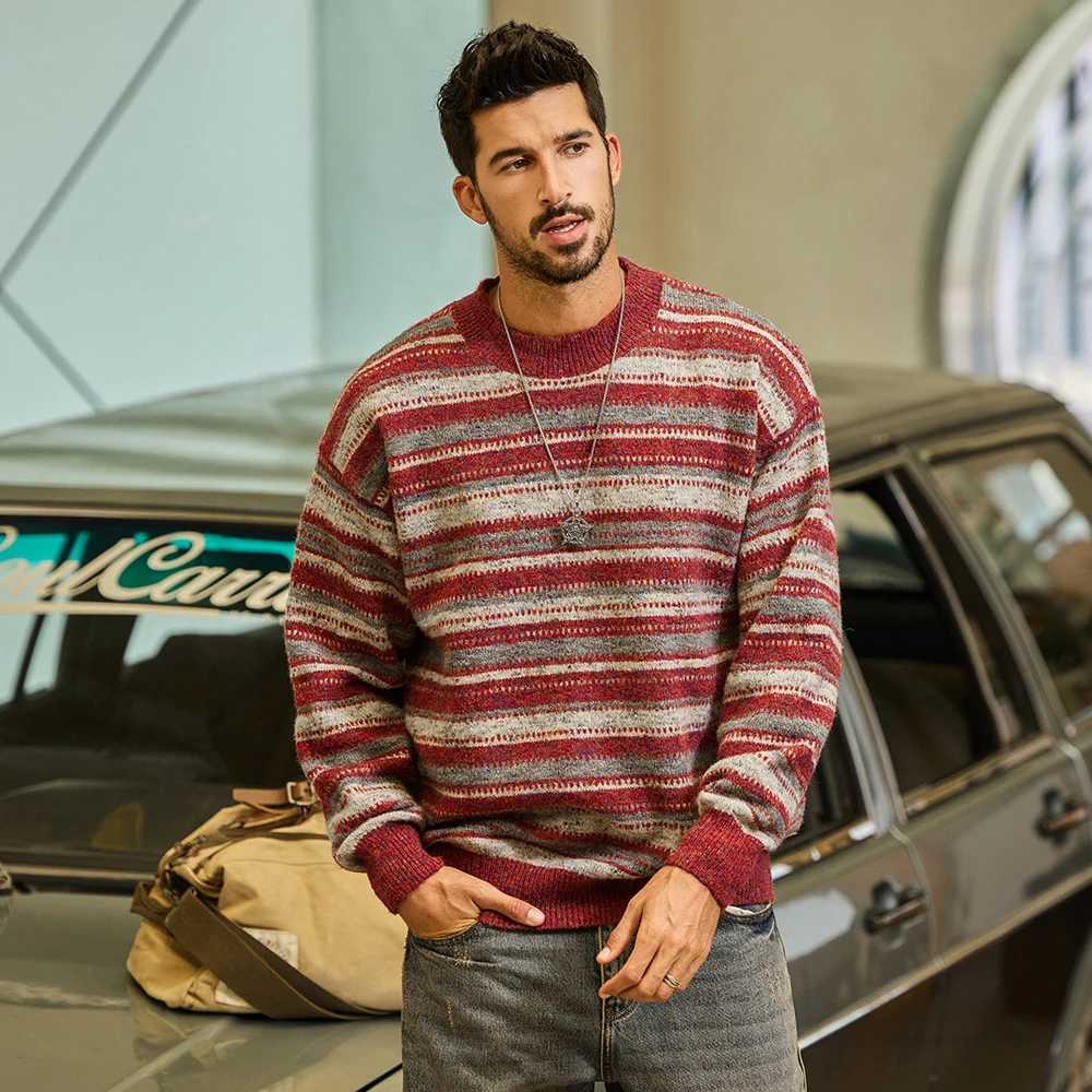 Autumn Winter Knitted Sweater Men Vintage Stripe Casual Loose Pullover Christmas Sweater Man Strtwear Knitwear Jumpers Tops S251110