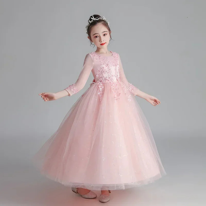 Fashion Flower Girl Dresses for Weddings Lace Long Sleeve Children Bridesmaid Dresses Summer Girls Party Dresses 3-13 Years 250227