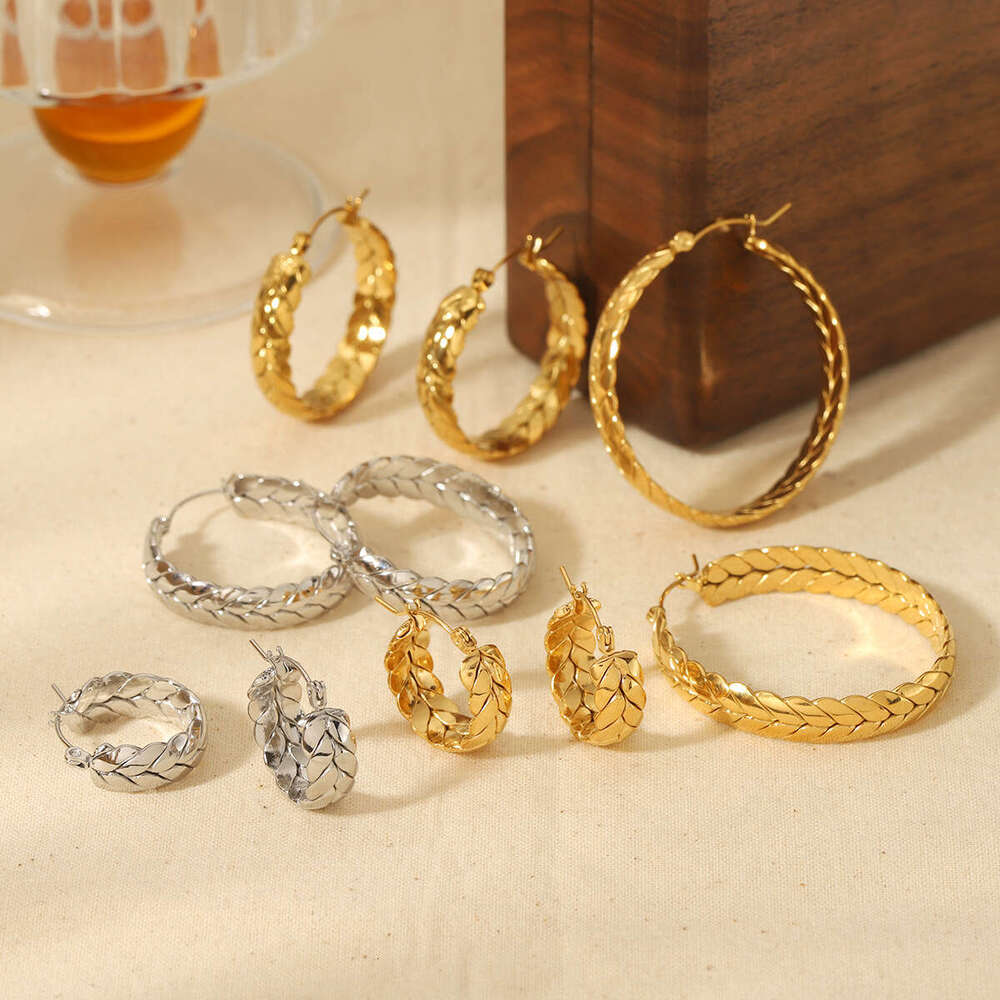 Light Style Niche Design Studs Gold Stainless Steel Wheat Earrings High-end Feel Ear Jewelry for Women