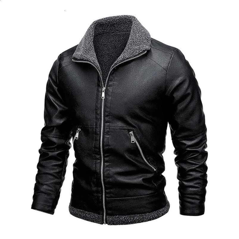 Men Fashion Leather Coat Jacket PU Faur Jacket Long-sleeve Winter Outerwear Men Fur Collar Business Motor PU Leather Jacket 250114