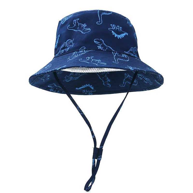 Hat Circumference 50CM New Spring and Summer Childrens Fisherman Hat Cartoon Dinosaur Print Baby Sun Hat Large Brim Z251029