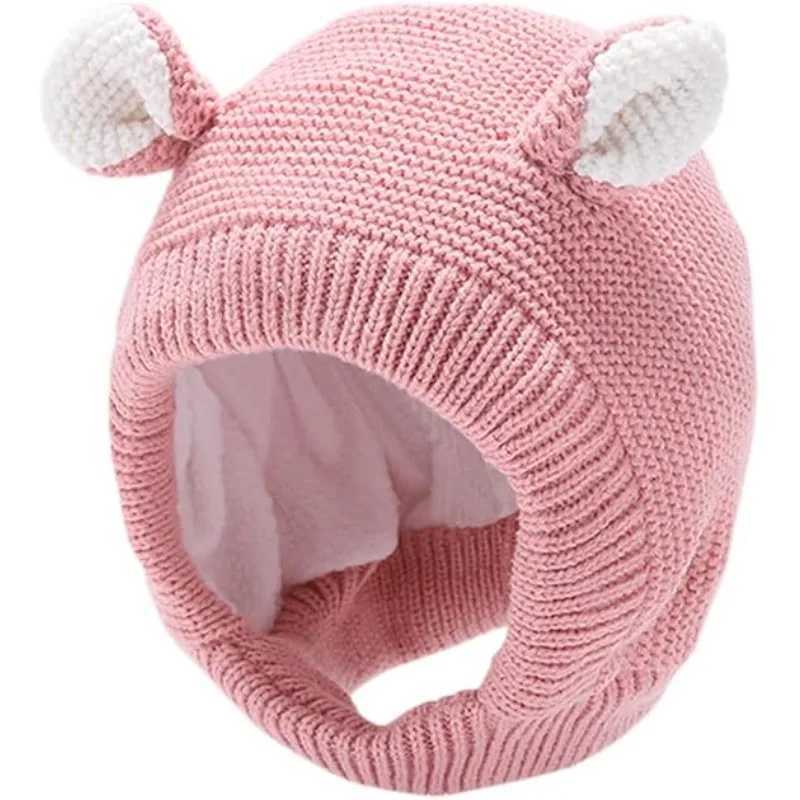 Cute Baby Hat Autumn and Winter Cartoon Ears Knitted Earmuffs Plush Hat Solid Color Thick Ear Protection Hat Childrens Gift Z251029