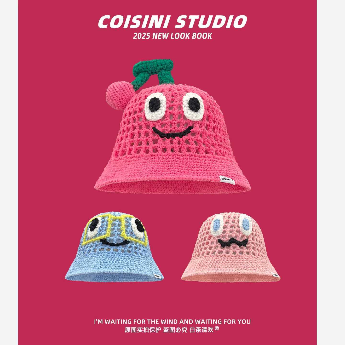 Cute Cherry Woolen Hat Hugger Toque Cap Stocking Head Watch Children Summer Women Girl crocheted Fisherman 8M68 Z251029