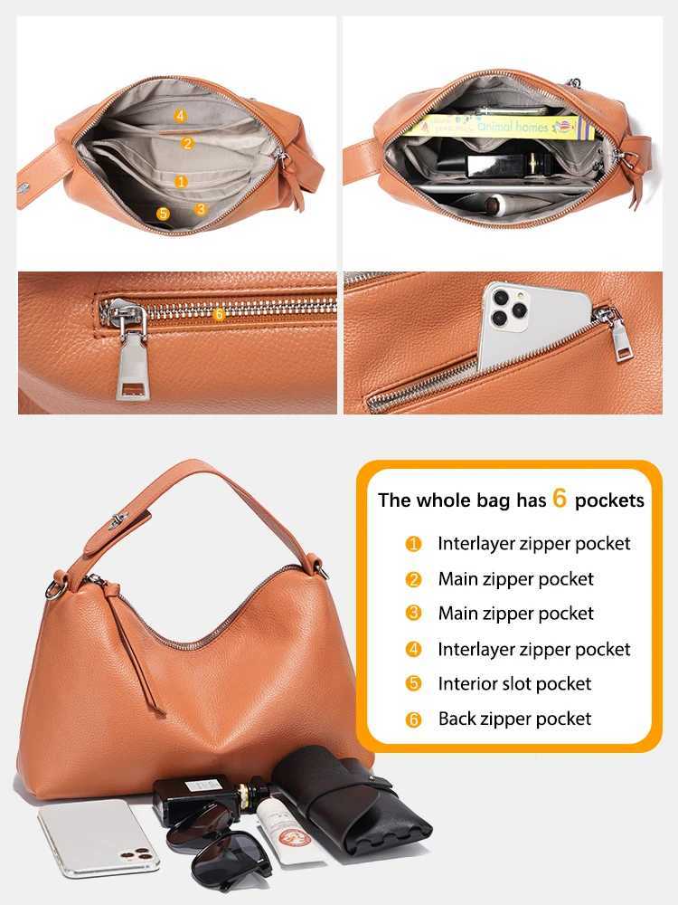Zency Genuine Leather Tophandle Bag Fashion Hobo Bag Women Shoulder Handbag Crossbody Designer Elegant White Satchel Retro Brown J251025