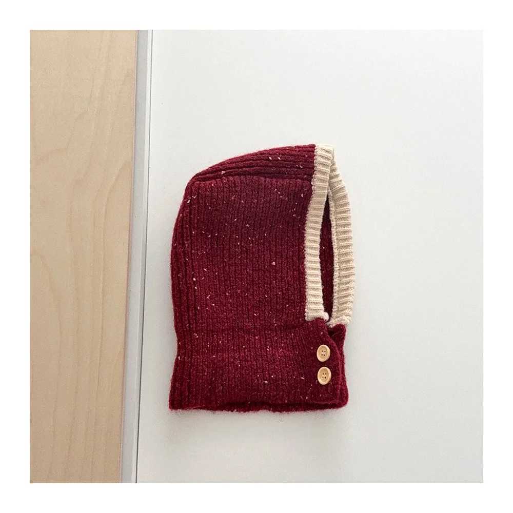 Kids Girls Boys Knitted Balaclava Hat with Neck Warmer Color Block Raf Hat Warm Winter Beanie for Toddlers Childrens Hat Girl Z251029