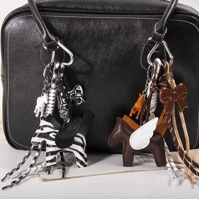 1 Piece Cute Leather Pegasus Bag Charms Nylon Rope Keychain Aesthetics Bow Backpack Accessories D250923