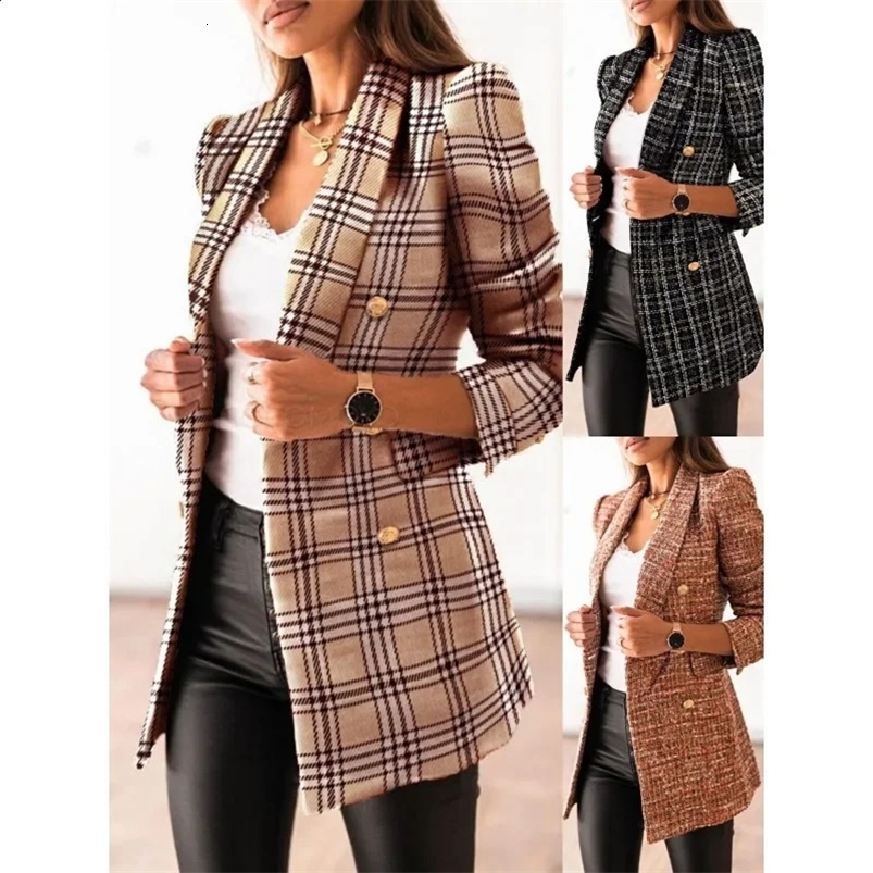 Womens S-2XL size 24 year long sleeved double breasted suit collar printed jacket Womens clothing 240819