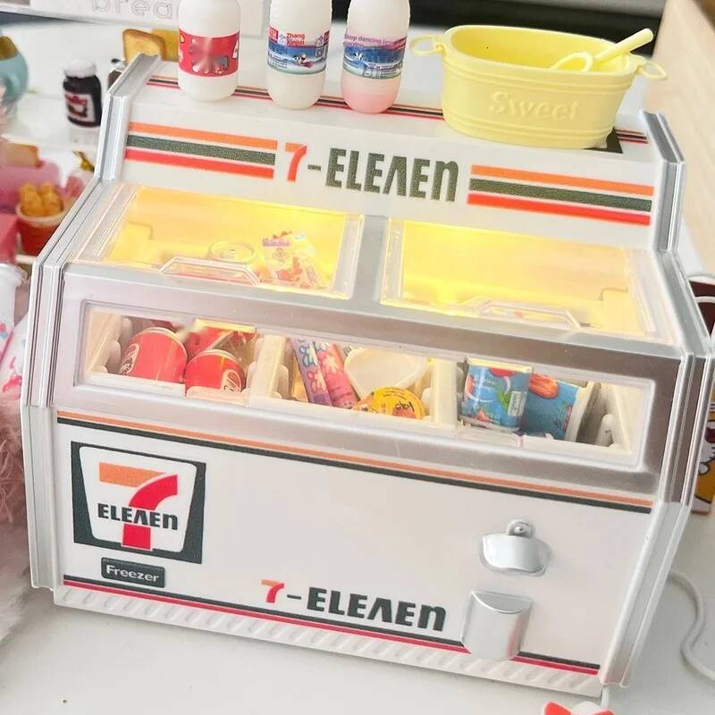 3D Fridge Magnets Miniature simulation freezer Night Light Dollhouse Mini 7 Freezer Supermarket Cabinet Toy Display Models ddmythur