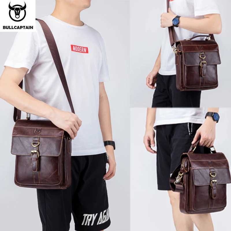 BULLCAPTAIN Mens Leather Shoulder Bag Retro Business Crossbody Bag Large Capacity Fashion Casual Youth Student Handbag J251025
