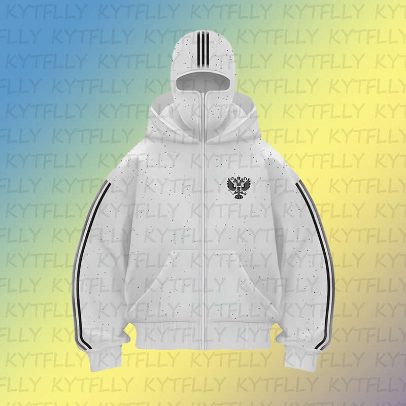 American Style Trendy Brand Double Hooded Bandit Design Zipper Hoodie Sweatshirt Patch Sequin Pattern Unisex Top