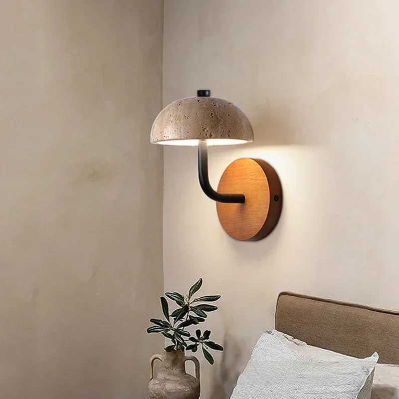 Wabi Sabi Yellow Stone Mushroom Wall Light Led 12W Bedside Nordic Decor Travertine Lamp Hotel Restaurant Corridor Sconce C251124