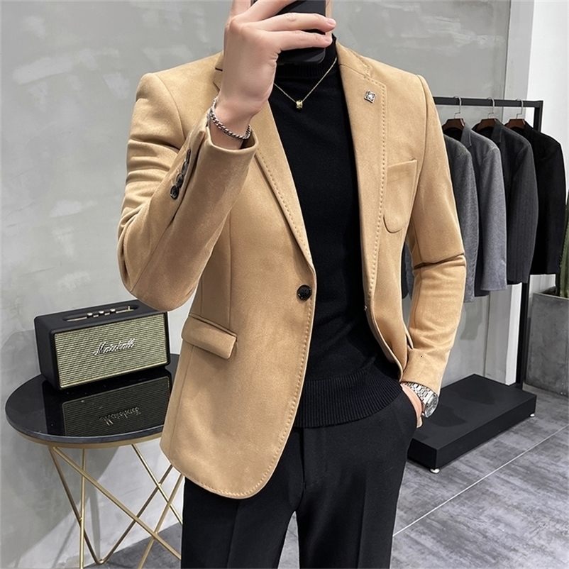 Fashion England Style Autumn Winter Thick Men's Velvet Suit Jacket / Male High Quality Plus Size Blazers Coat 220504