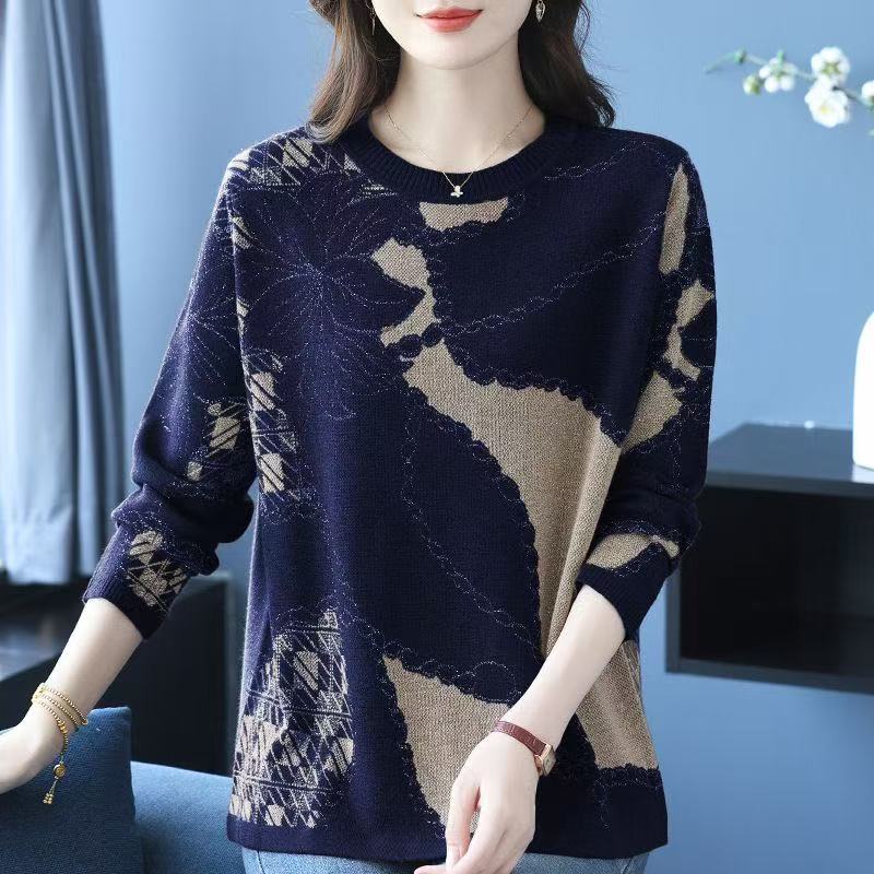 plus size women's new long sleeve high waist printed banquet dress mid-length skirt D02641