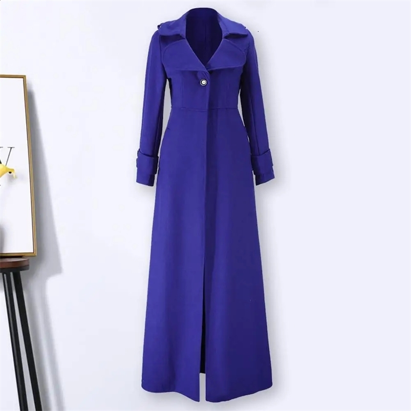 Women Coat Single Breasted Solid Color Lady Overcoat Turndown Collar Slim Fit Long Woolen Coat Female Streetwear 240822