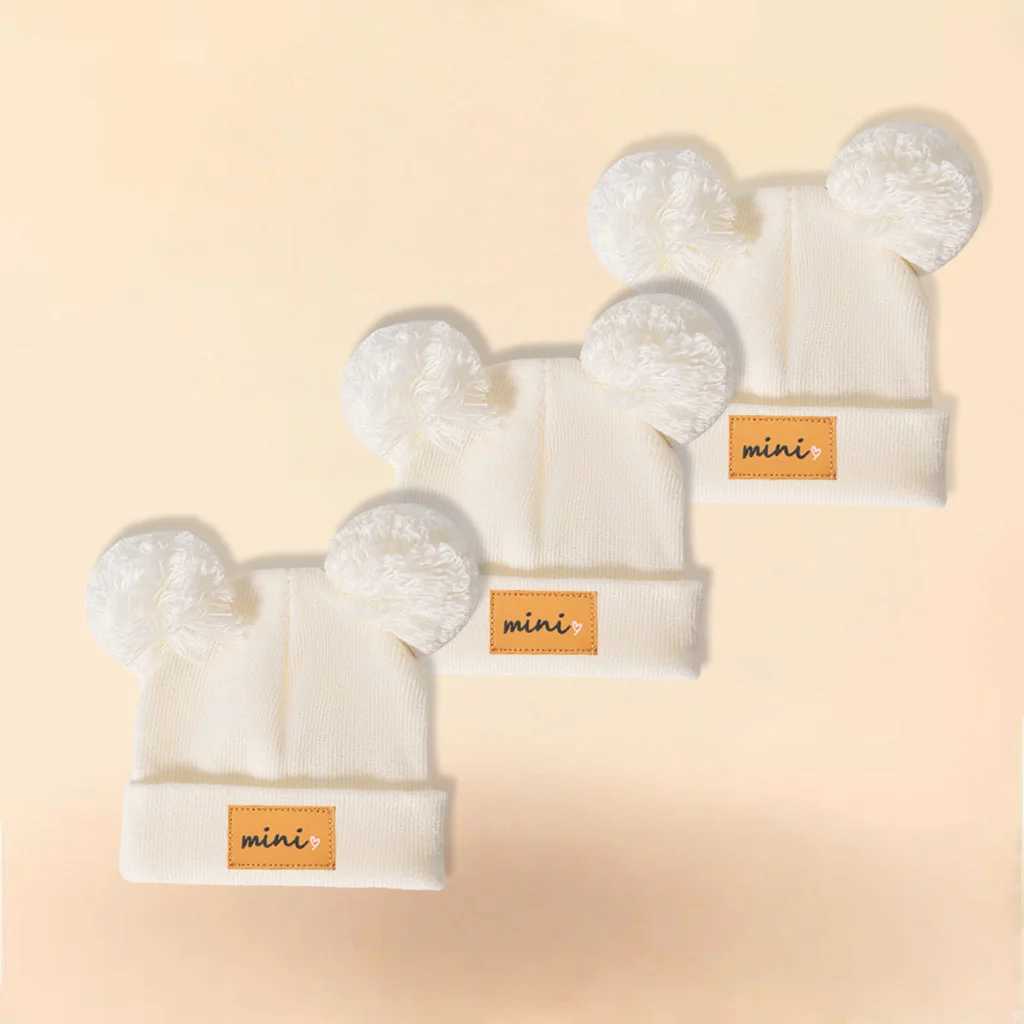 3PC Double Ball Childrens solid color 16Y cute baby knitted cap Acrylic autumn and winter cap Z251029