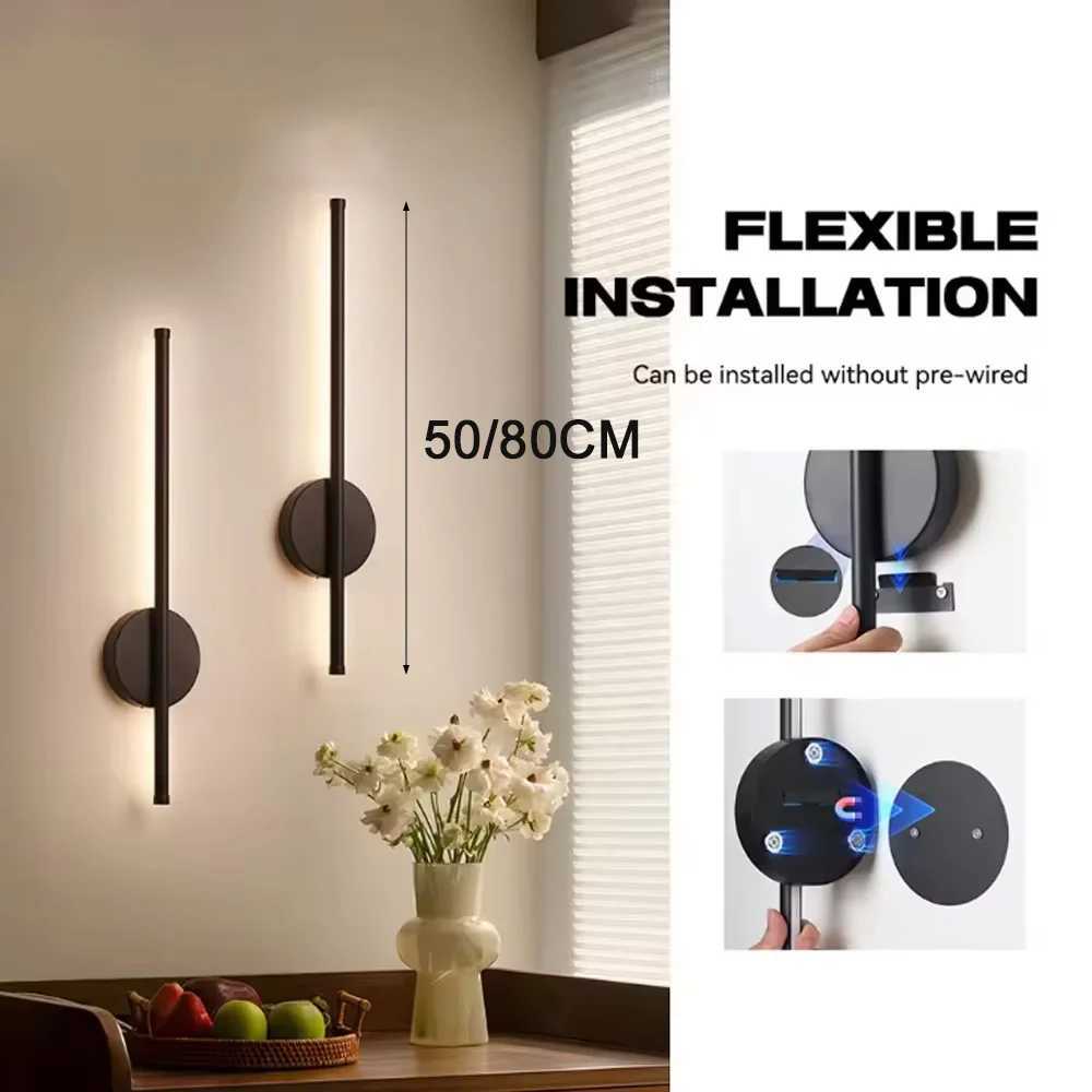 Magnetic Rechargeable Wall Lamp Black Gold For Living Room Bedroom Hallway Study Stairwell Cloakroom LED Lighting Wiring Free C251124