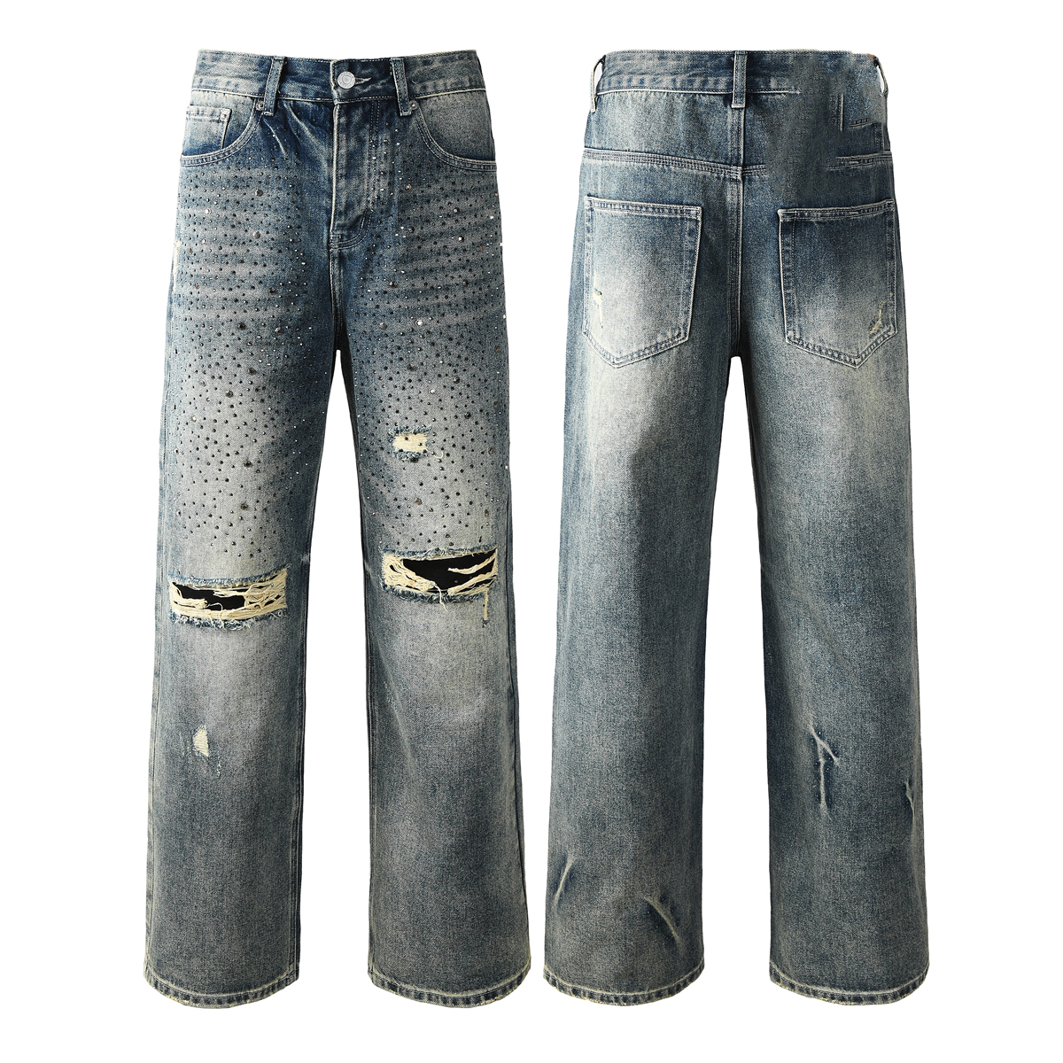 jeans designer men jeans womens pants summer High Street Retro Straight Regular Jeans Washed Old Jeans Long