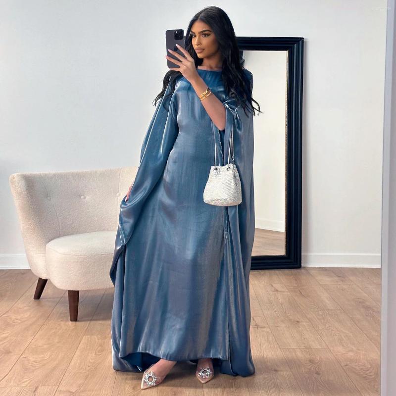 Ethnic Clothing 2025 Ramadan Eid Summer Satin Batwing Abaya Dubai Women Islam Muslim Maxi Kaftan Party Dresses Kebaya Caftan Marocain Robe