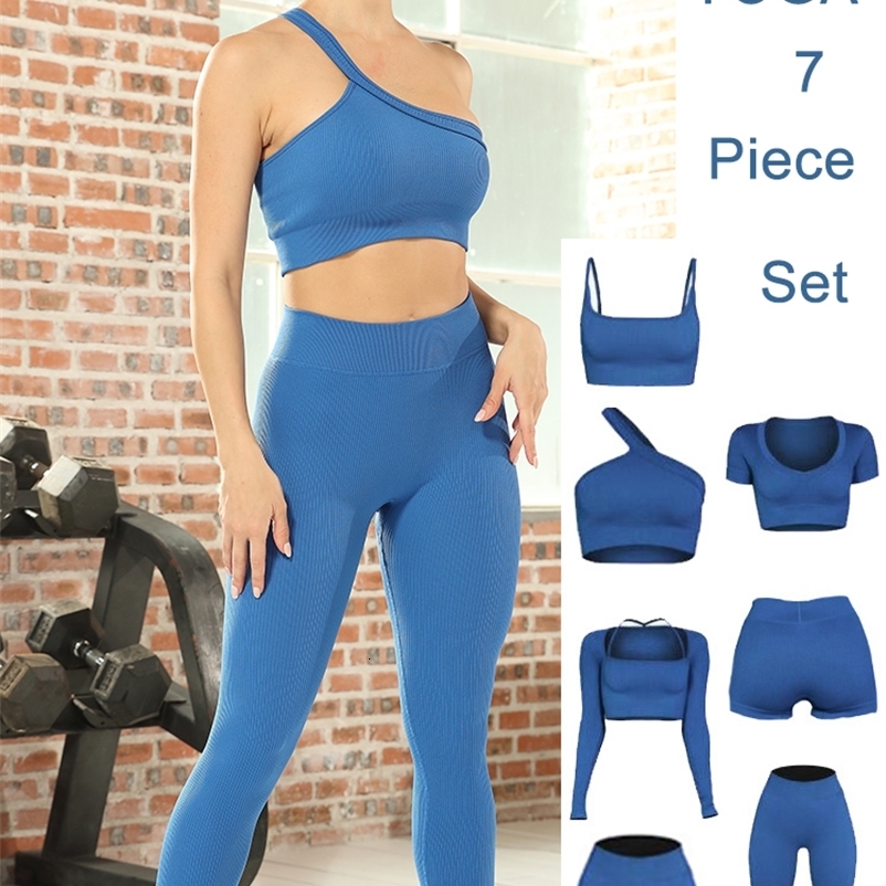 Women's Two Piece Pants SALAPOR Seamless Sport Set for Women Thread Sports Push Up Suits Tops and Leggings Ribbed Workout Tracksuit Woman Gym Clo