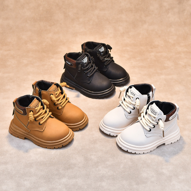 Childrens Fashion British Style Short Boots Boys Side Zipper Martin Boots Toddler Single Boots Little Yellow Boots Girls Shoes Trendy 250819