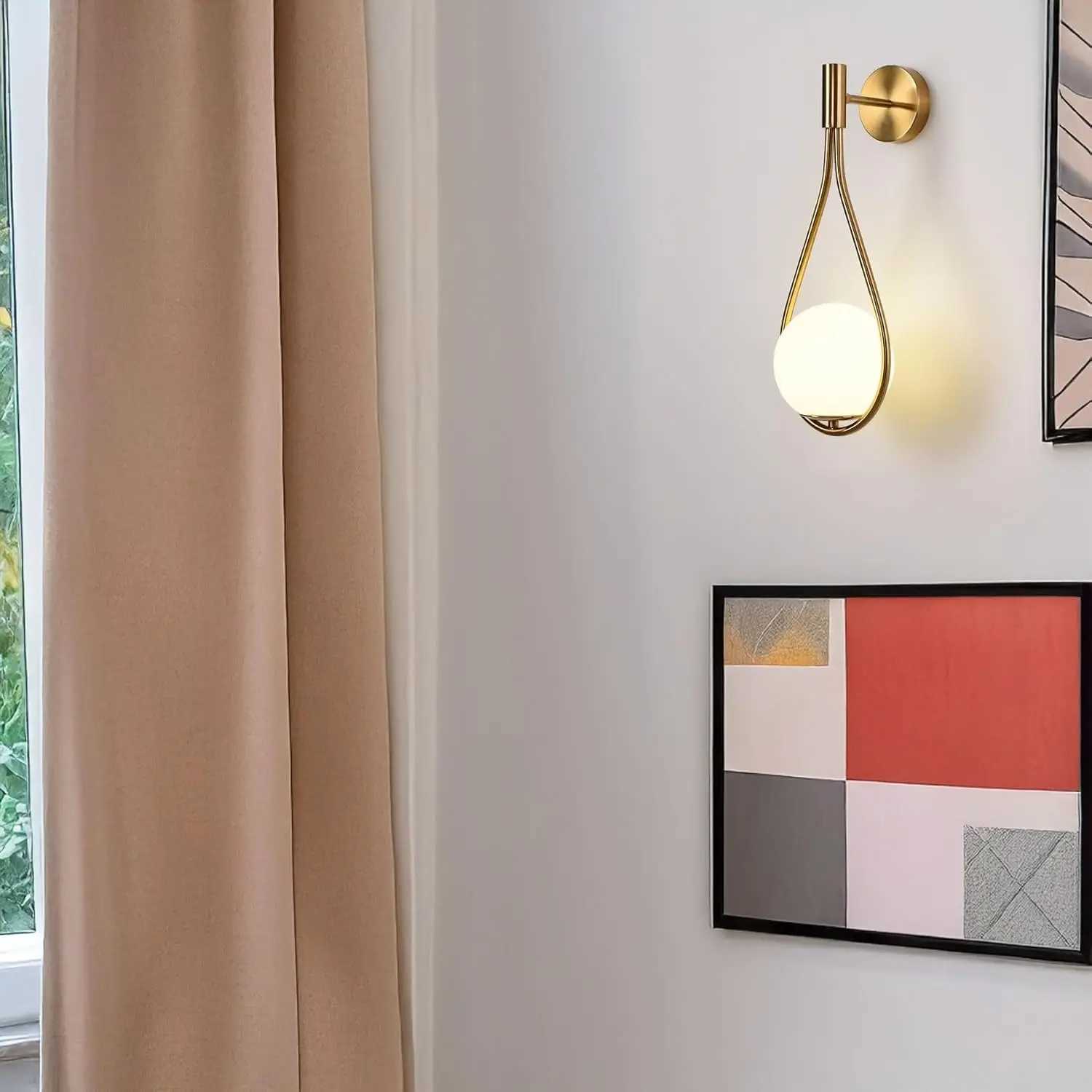 LED Indoor Wall Light Gold Globe Wall Lamp White Glass Shade Metal Wall Sconce for Restaurant Headboard Living Room No Bulb C251124