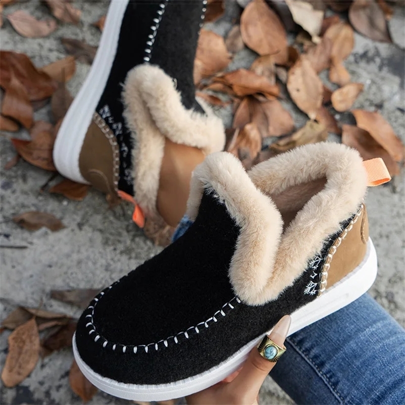 Womens Boots 2024 Women Winter Boots Fur Shoes Women Ankle Boots Snow Botas Mujer Slip On Winter Shoes Female Flat Footwear 241227